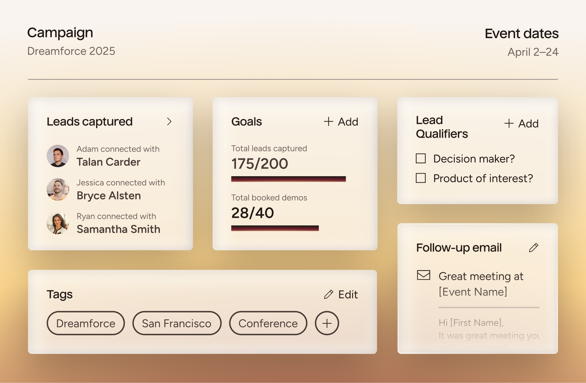 Campaigns are your all-in-one lead management dashboard for all your in-person GTM. 